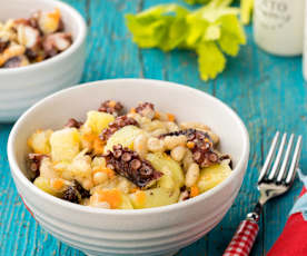 Insalata di polpo, patate e cannellini con olio al limone