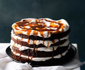Torta brownie al cioccolato e crema al caramello salato