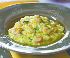 Risoto de camarão com leite de coco