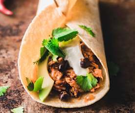 Tex-Mex Tortillas with Shredded Pork and Black Beans
