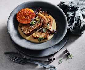 Steamed saffron sponge with burnt mandarin custard