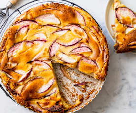 Clafoutis à la pêche, au mascarpone et au citron vert