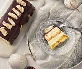Semifreddo al pandoro e torrone con ganache al fondente