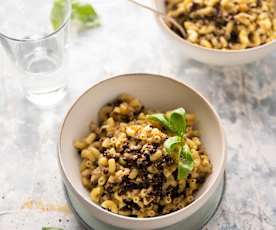 Pasta con lentejas y chorizo