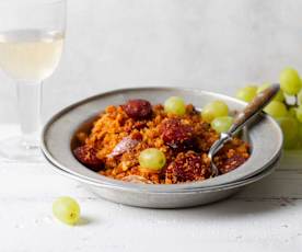 Migas con chorizo y uvas