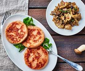 Burger di prosciutto e contorno di funghi