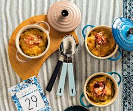 Zuppa gratinata con pancetta e Fontina