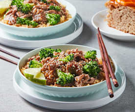 Mongolian Beef with Rice and Steamed Orange Cake