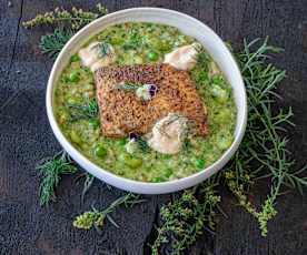 Spiced swordfish with pearl barley and cardamom (Nelly Robinson)