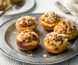Amaretti Stuffed Peaches with Saffron Zabaglione - Pesche ripiene con Amaretti e zabaione allo zafferano