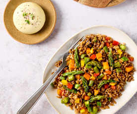 Menù: Insalata di farro vegetariana, frittatine monoporzioni