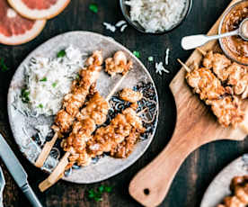 Brochettes de dinde marinées et caramélisées au pamplemousse