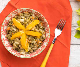 Insalata di lenticchie verdi, arance e zenzero