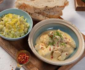 Curryhenderl mit fruchtigem Fenchelsalat