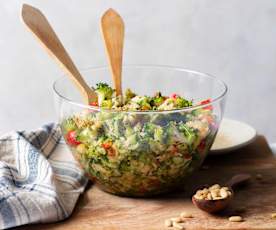 Broccoli Salad with Red Peppers and Pine Nuts