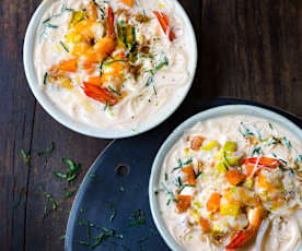 Soupe de crevettes, coco et vermicelles