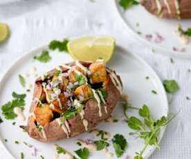 Patates douces avec tempeh et vinaigrette tahini