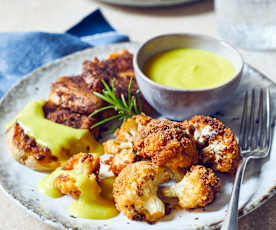 Blumenkohl mit veganer Hollandaise und Knusperkartoffeln