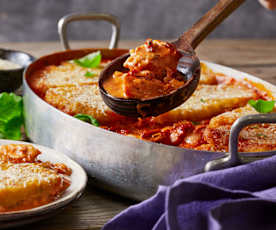 Tomaten-Sahne-Hähnchen mit Rösti-Ecken