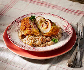 Cordon Bleu von der Hähnchenbrust mit Pilz-Risotto