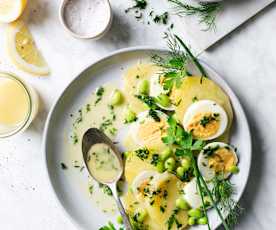 Salade de pommes de terre, vinaigrette aux herbes