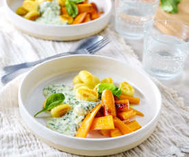 Gnocchi mit jungen Möhren und Spinatsauce