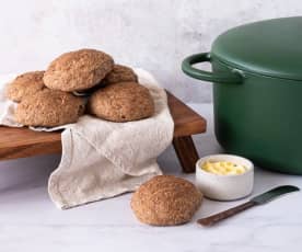 Gluten and grain free bread rolls cooked in a cast iron pot