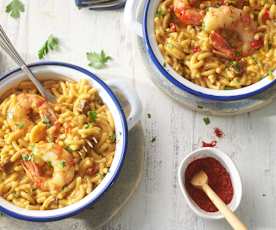 Cazuela de fideos con langostinos