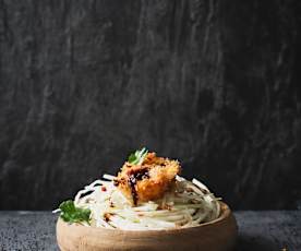 Huevos crujientes onsen con col