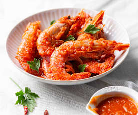 Gambones al vapor con salsa picante