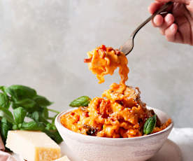 Risottata Mafaldine avec sauce crémeuse aux champignons et à la tomate