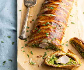 Pork Wellington with Green Pea Duxelles and Champagne Sauce