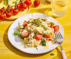 Risoni-Tomaten-Topf mit Hähnchen