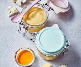 De eerste hap: Bloemkool- en Aardappelpuree met Varkenshaasje