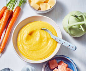 Möhren-Kohlrabi-Kartoffel-Brei mit Fisch