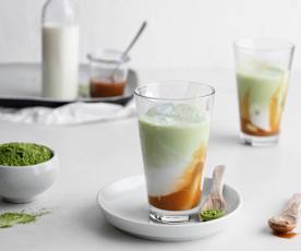 Iced matcha coconut caramel latte