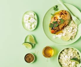 Pollo con chile y lima y arroz de coliflor