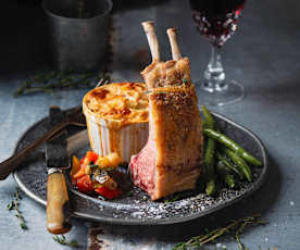 Lamb Chops with Ratatouille, Beans and Potato Gratin