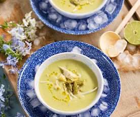 Gazpacho Thai de alcachofas y espárragos