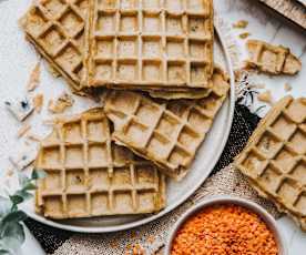 Gaufres aux lentilles corail et au bleu