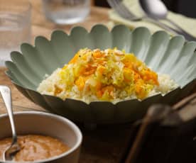 Cauliflower Rice with Crunchy Peanut Sauce and Vegetables