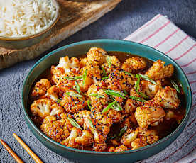 Kung Pao Cauliflower with Pickled Carrot and Sesame Salad