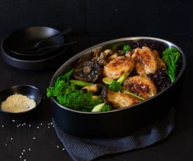 Black Rice Bowl with Chicken and Mushrooms