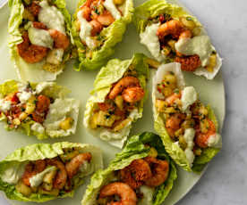 Cajun Prawn Lettuce Cups with Pineapple Salsa