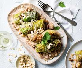 Savoy Cabbage Roulades with Leek and Ham Rice