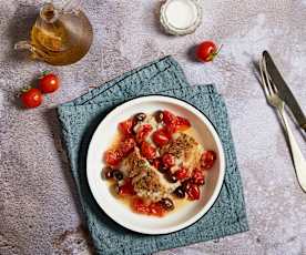 Merluzzo sottovuoto con pomodorini e olive