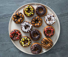 Wholemeal spelt doughnuts with cacao glaze