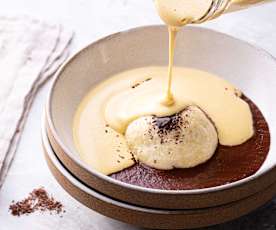 Dumplings de chocolate, molho de ameixa e sabayon