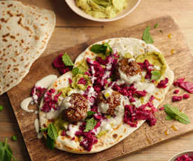 Lamb Meatballs, Minty Pea Houmous and Flatbreads