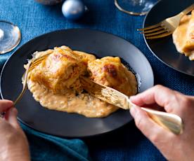 Frixuelos rellenos de merluza y gambas